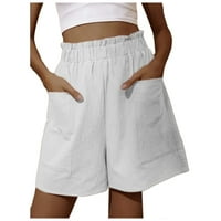 Ženske modne čvrsta pamučna posteljina elastične gaćice Pokets, svakodnevne široke hlače Hot6sl4876218