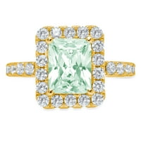 3.4CT EMERALD CUT GREEN SImulirani dijamant 14K Angažiranje žutog zlata Veličina Halo prstena 4,75