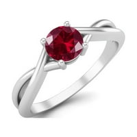 0. CTW okrugli rubin stakleni polje pasijansa Sterling Silver Split Squank Women Wedding Ring