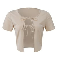 Košulje za žensku modnu modu Nova ljetna boja pupka za pupkane kravate tanke kratke rukave kardigan vrhovi beige