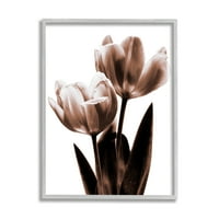 Studell Modern tulip silueet duo botanička i cvjetna fotografija siva uokvirena umjetnička print zidna umjetnost