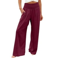 Posteljine hlače za žene visokog struka široke noge labave fit palazzo hlače casual plaže trendovske tope s džepovima