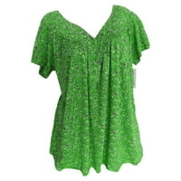 Ženske majice žene plus veličina kratkih rukava s V-izrezom za tiskanje bluze pulover majice ženske majice zelene