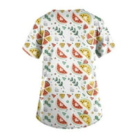 Ženske bluze s kratkim rukavima S izrezom u obliku slova u, džepovi s voćnim printom, 2 inča