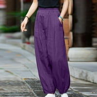 Ljetne hlače za žene, Vintage ulična odjeća, jednobojne široke hlače od pamuka i lana, široke ravne hlače Pune