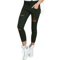 Žene mršave raspršene hlače visoki struk rastezanja tanke olovke l hlače za žene vojske zeleno l