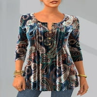 Ženska posada gumb gumb pulover vrhovi dame ležerne labave tiskane majice bluza