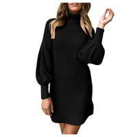 Ketyyh-chn jesenske haljine za žene topli džemper haljina zima dugačak džemper Preveliki pulover pletena crna,