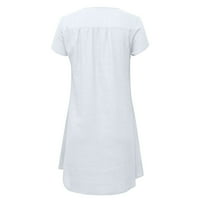 Sarafani za žene ležerna ljetna Ženska haljina-košulja s izrezom u obliku slova U i kratkim rukavima, Pamučne