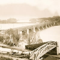 Washington, D.C. Bliži prikaz mosta Aqueduct, s Chesapeakeom i kanalom Ohio u tisku plakata u prvom planu