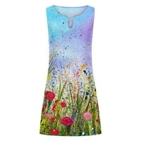 Finelive Ljetne midi haljine za ženu visoke niske haljine posada cvjetni rukavi bez rukava multicolor
