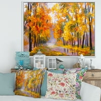 Šuma puna palog lišća u jesen duž rijeke uokvirena slikanje platna umjetnički tisak