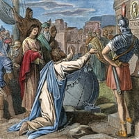 Sveti Pavao u lancima. Nst. Pavao stiže u Rim u lancima. Drvorez, 19. stoljeće. Ispis plakata od