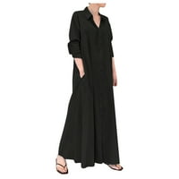 Haljine za žene ljetna ležerna haljina jednobojna Maksi haljina s dugim rukavima, široke haljine do gležnja, crna