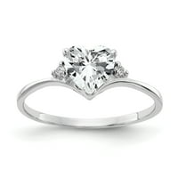 Prsten sa srcem od bijelog zlata u karatu, kubičnim cirkonijem i dijamantom